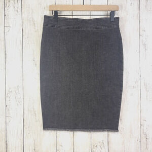 Avenue Montaigne Skirt womens size 6 gray raw hem stretch pull on pencil Career